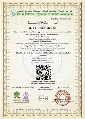 Shaanxi Natural Healthcare Group Co., Ltd. Ažurirani halal certifikat za 911 ...